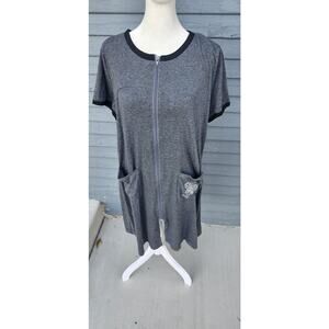 NWT Ekouaer Robe SZ Med Full Zip Embroidered Pocket Detail Long Line Soft Cotton